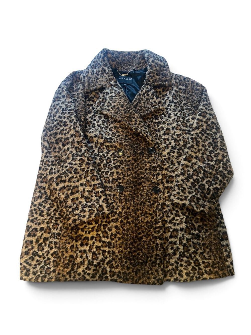 Bernardo 1X Leopard Print Bouclé Teddy Double-Breasted Pea Coat